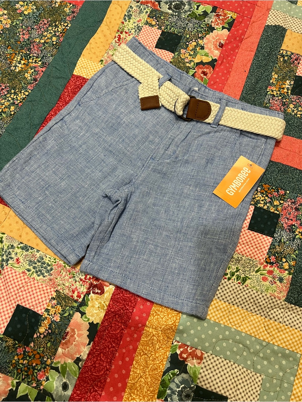 Gymboree Blue Summer Shorts with Cream Braided Belt